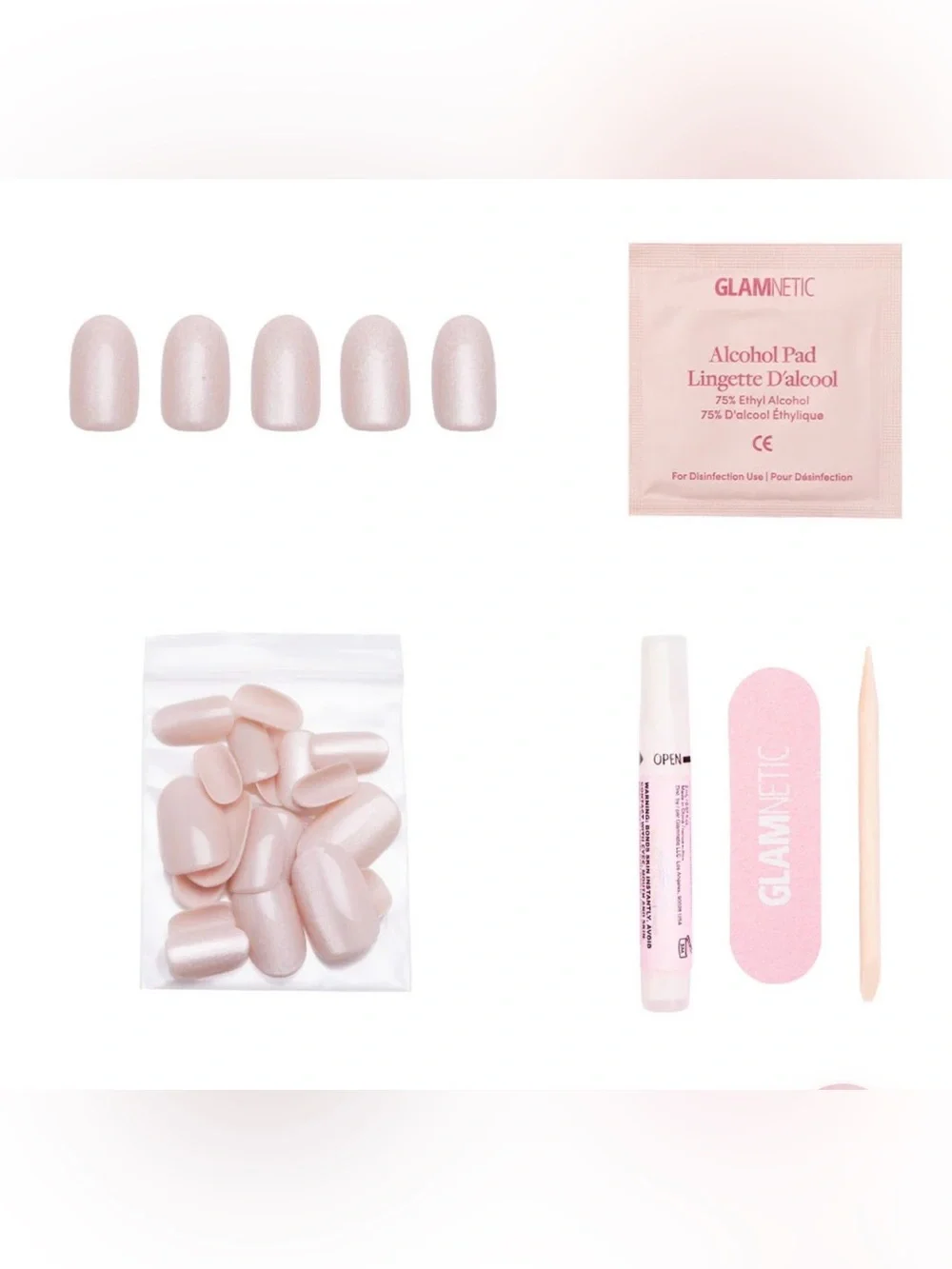 Glamnetic Short Round Nude Pearl Shimmer Glue On Nails